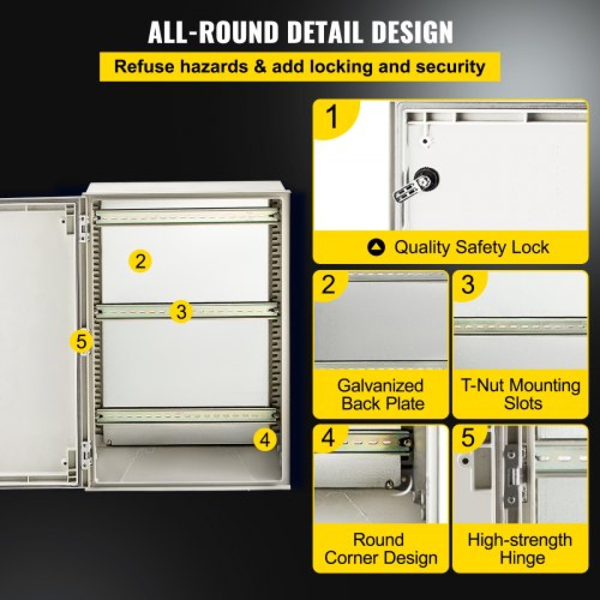 VEVOR NEMA Ατσάλινο περίβλημα, 60x40x23 cm NEMA 4X Fiberglass Electrical Box, IP66 Waterproof & Dustproof, Outdoor/Indoor Electrical Junction Box, με πλάκα τοποθέτησης