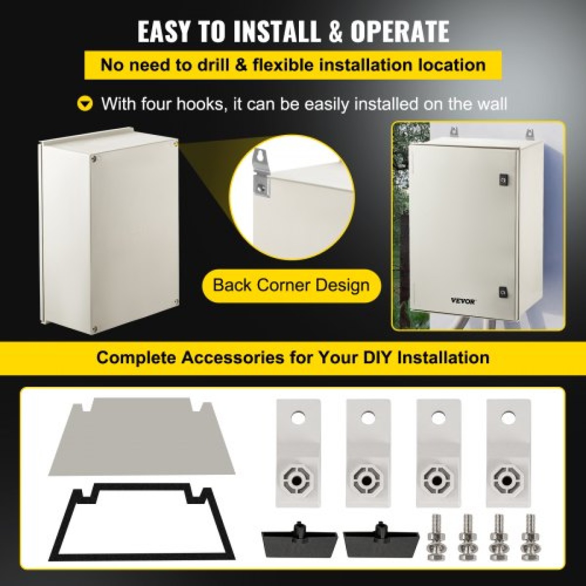 VEVOR NEMA Ατσάλινο περίβλημα, 60x40x23 cm NEMA 4X Fiberglass Electrical Box, IP66 Waterproof & Dustproof, Outdoor/Indoor Electrical Junction Box, με πλάκα τοποθέτησης