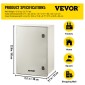 VEVOR NEMA Ατσάλινο περίβλημα, 60x40x23 cm NEMA 4X Fiberglass Electrical Box, IP66 Waterproof & Dustproof, Outdoor/Indoor Electrical Junction Box, με πλάκα τοποθέτησης