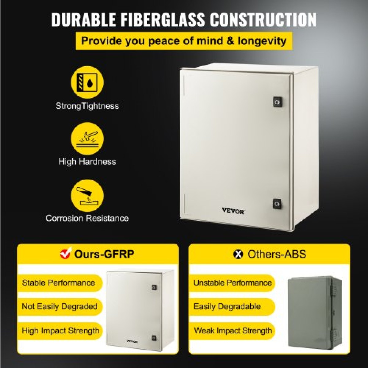 VEVOR NEMA Ατσάλινο περίβλημα, 60x50x23 cm NEMA 4X Fiberglass Electrical Box, IP66 Waterproof & Dustproof, Outdoor/Indoor Electrical Junction Box, με πλάκα τοποθέτησης