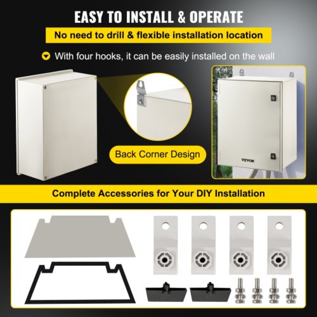 VEVOR NEMA Ατσάλινο περίβλημα, 60x50x23 cm NEMA 4X Fiberglass Electrical Box, IP66 Waterproof & Dustproof, Outdoor/Indoor Electrical Junction Box, με πλάκα τοποθέτησης
