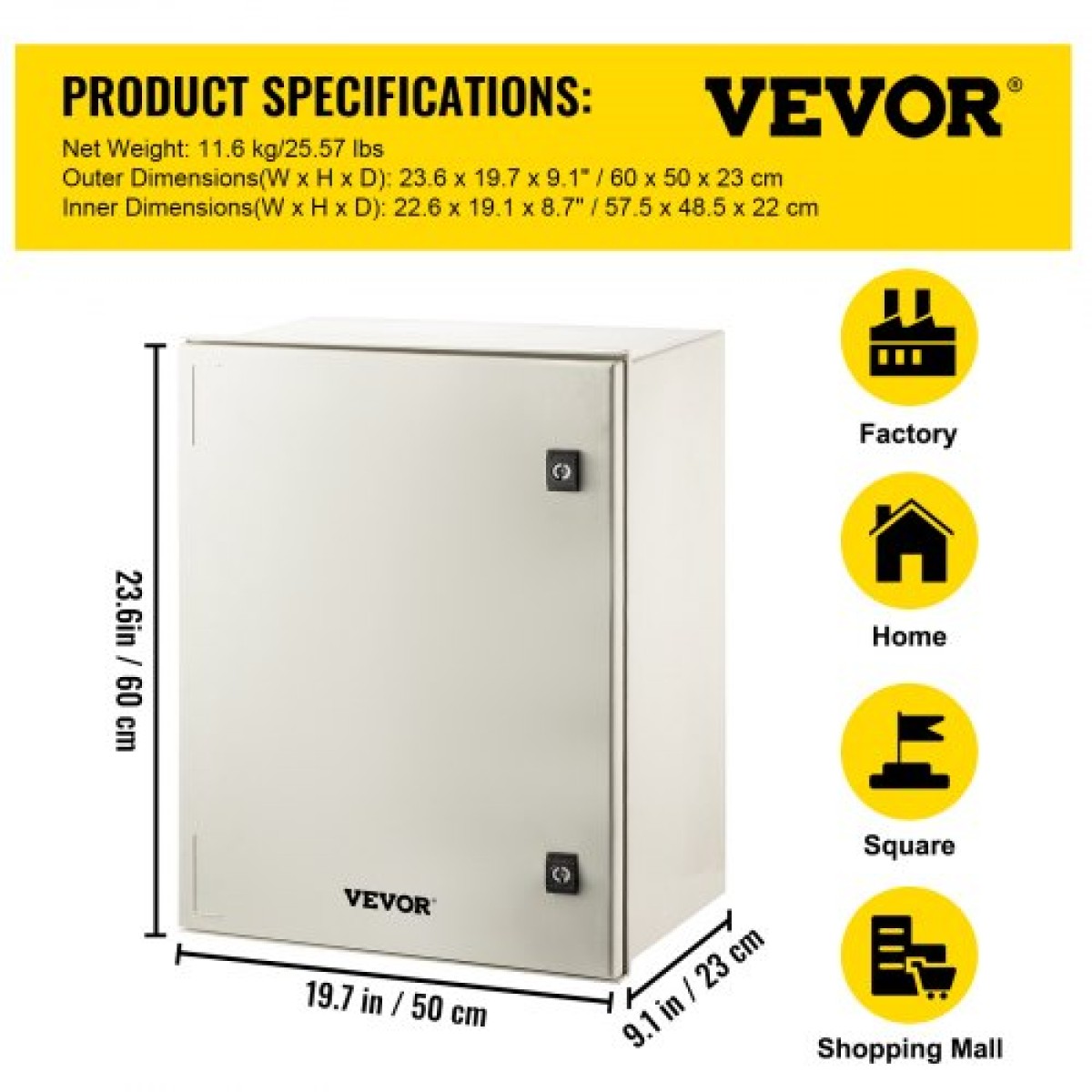 VEVOR NEMA Ατσάλινο περίβλημα, 60x50x23 cm NEMA 4X Fiberglass Electrical Box, IP66 Waterproof & Dustproof, Outdoor/Indoor Electrical Junction Box, με πλάκα τοποθέτησης