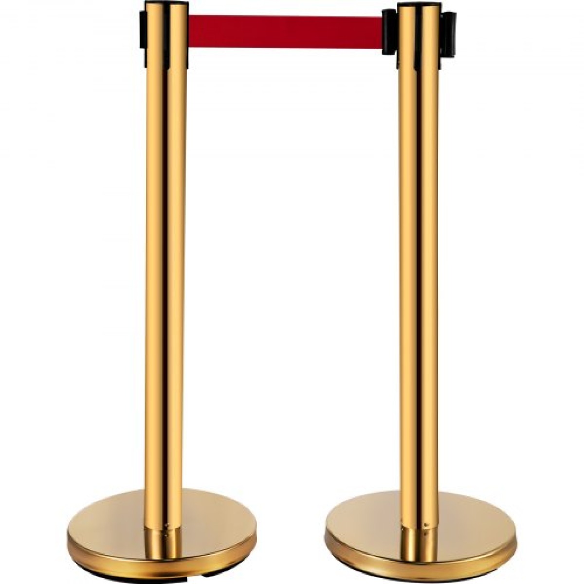 VEVOR Stanchion Post Barriers 4-σετ διαχωριστικά γραμμής, ορθοστάτες από ανοξείδωτο χάλυβα με 6,6 κόκκινες αναδιπλούμενες ζώνες, ορθοστάτες με πλαίσιο μίας πινακίδας, 34,6 ορθοστάτες ασφαλείας ουράς (χρυσός)