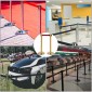VEVOR Stanchion Post Barriers 4-σετ διαχωριστικά γραμμής, ορθοστάτες από ανοξείδωτο χάλυβα με 6,6 κόκκινες αναδιπλούμενες ζώνες, ορθοστάτες με πλαίσιο μίας πινακίδας, 34,6 ορθοστάτες ασφαλείας ουράς (χρυσός)