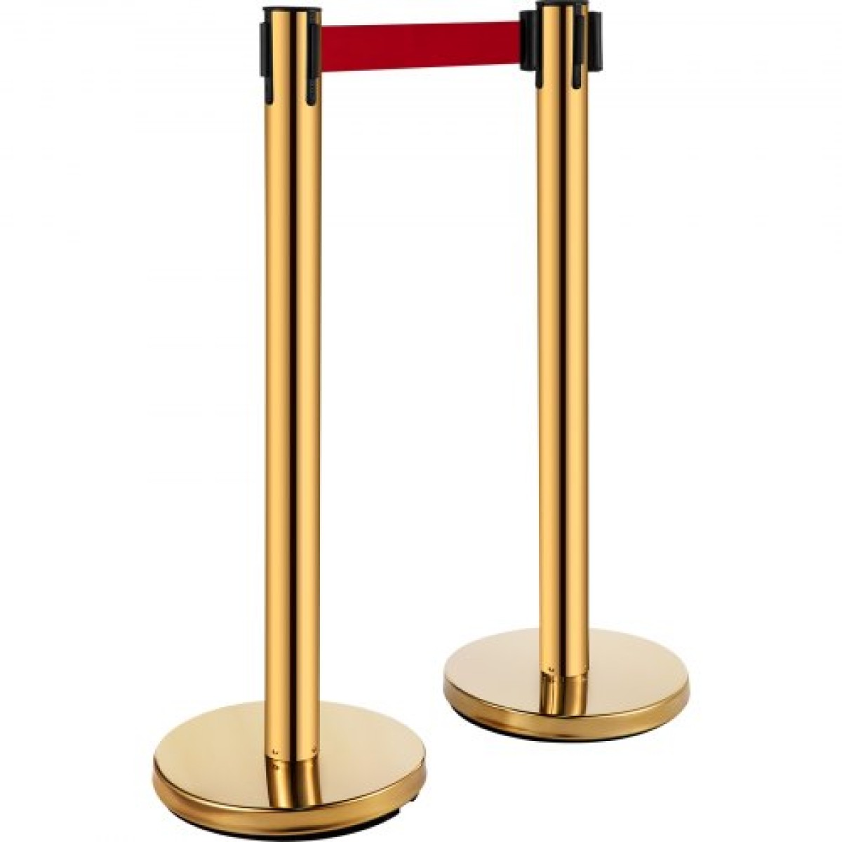 VEVOR Stanchion Post Barriers 4-σετ διαχωριστικά γραμμής, ορθοστάτες από ανοξείδωτο χάλυβα με 6,6 κόκκινες αναδιπλούμενες ζώνες, ορθοστάτες με πλαίσιο μίας πινακίδας, 34,6 ορθοστάτες ασφαλείας ουράς (χρυσός)