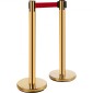VEVOR Stanchion Post Barriers 4-σετ διαχωριστικά γραμμής, ορθοστάτες από ανοξείδωτο χάλυβα με 6,6 κόκκινες αναδιπλούμενες ζώνες, ορθοστάτες με πλαίσιο μίας πινακίδας, 34,6 ορθοστάτες ασφαλείας ουράς (χρυσός)