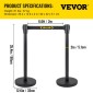 VEVOR Crowd Control Stanchion, Σετ 6 τεμαχίων Stanchion Set, Stanchion Set με 6,6 ft/2 m Μαύρη ανασυρόμενη ζώνη, Black Crowd Control Barrier με σκυρόδεμα και μεταλλική βάση - Συναρμολόγηση Easy Connect