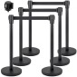 VEVOR Crowd Control Stanchion, Σετ 6 τεμαχίων Stanchion Set, Stanchion Set με 6,6 ft/2 m Μαύρη ανασυρόμενη ζώνη, Black Crowd Control Barrier με σκυρόδεμα και μεταλλική βάση - Συναρμολόγηση Easy Connect