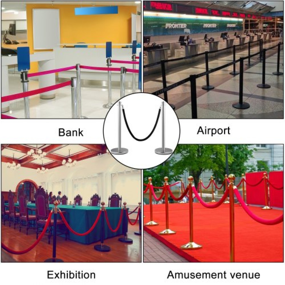 VEVOR Crowd Control Stanchion, Σετ 2 τεμαχίων Stanchion Set, Stanchion Set with 5 ft/1,5 m Black Velvet Rope, Silver Crowd Control Barrier με στιβαρό σκυρόδεμα και μεταλλική βάση - Συναρμολόγηση Easy Connect