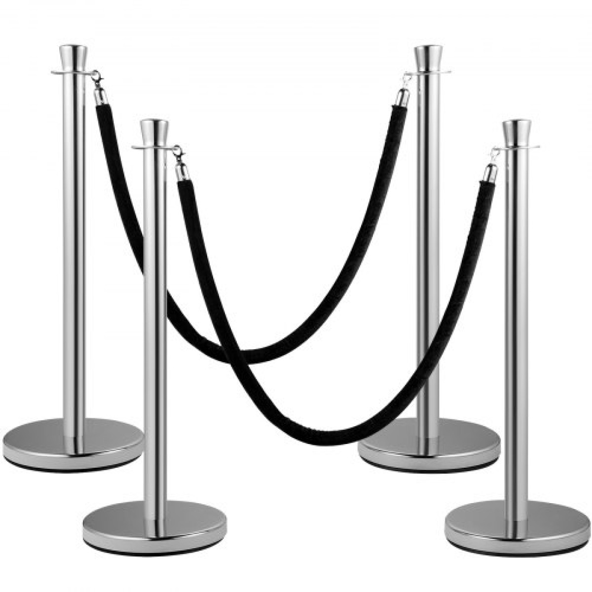 VEVOR Crowd Control Stanchion, Σετ 2 τεμαχίων Stanchion Set, Stanchion Set with 5 ft/1,5 m Black Velvet Rope, Silver Crowd Control Barrier με στιβαρό σκυρόδεμα και μεταλλική βάση - Συναρμολόγηση Easy Connect