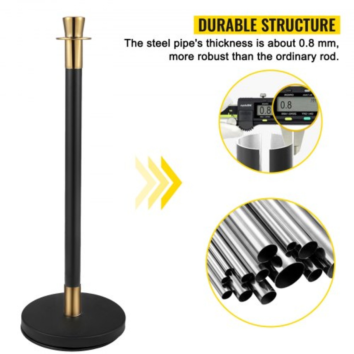 VEVOR Crowd Control Stanchion, Σετ 6 τεμαχίων Stanchion Set, Stanchion Set with 5 ft/1,5 m Black Velvet Rope, Black Crowd Control Barrier με στιβαρό σκυρόδεμα και μεταλλική βάση – Συναρμολόγηση Easy Connect