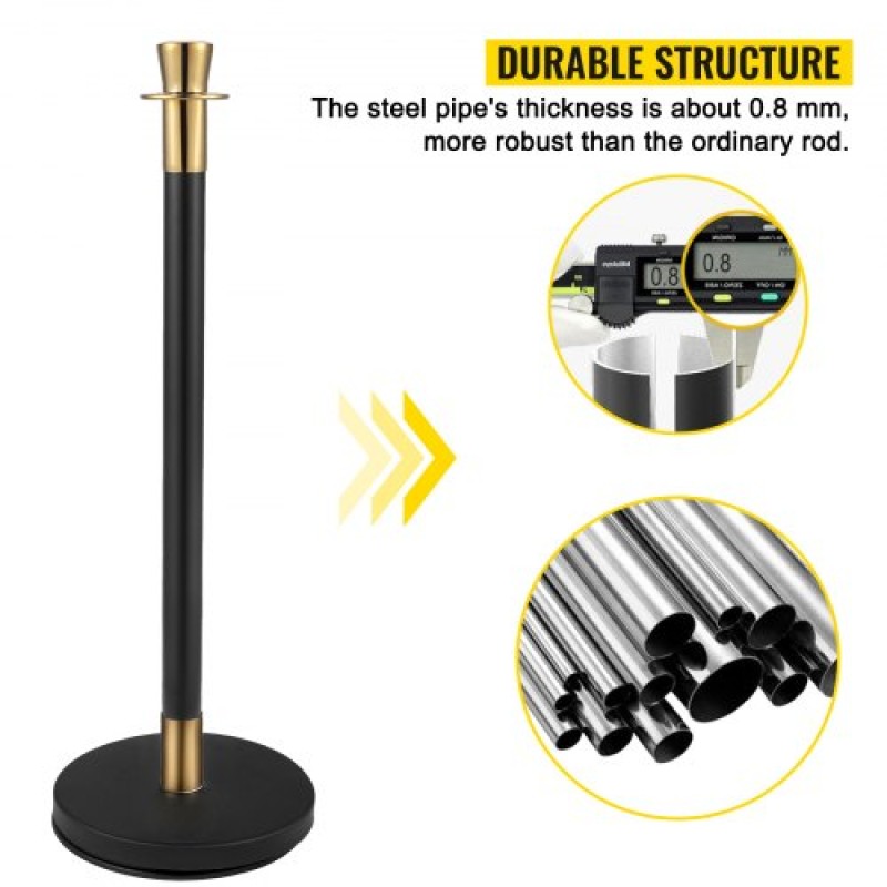 VEVOR Crowd Control Stanchion, Σετ 6 τεμαχίων Stanchion Set, Stanchion Set with 5 ft/1,5 m Black Velvet Rope, Black Crowd Control Barrier με στιβαρό σκυρόδεμα και μεταλλική βάση – Συναρμολόγηση Easy Connect