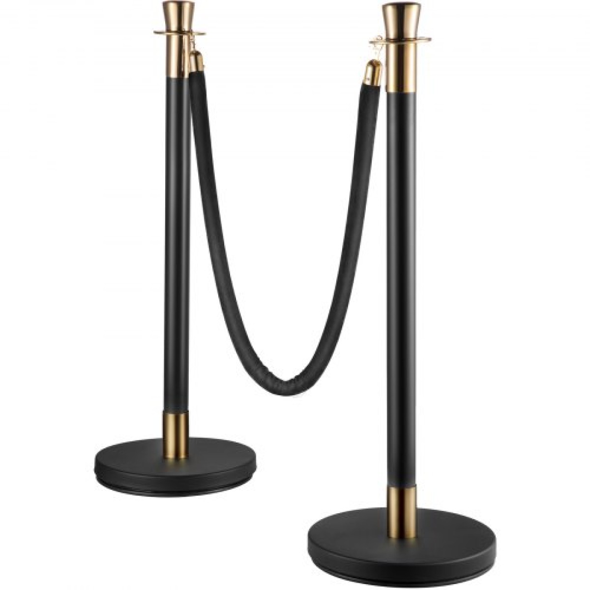 VEVOR Crowd Control Stanchion, Σετ 6 τεμαχίων Stanchion Set, Stanchion Set with 5 ft/1,5 m Black Velvet Rope, Black Crowd Control Barrier με στιβαρό σκυρόδεμα και μεταλλική βάση – Συναρμολόγηση Easy Connect