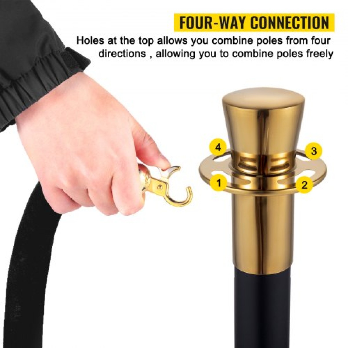 VEVOR Crowd Control Stanchion, Σετ 6 τεμαχίων Stanchion Set, Stanchion Set with 5 ft/1,5 m Black Velvet Rope, Black Crowd Control Barrier με στιβαρό σκυρόδεμα και μεταλλική βάση – Συναρμολόγηση Easy Connect