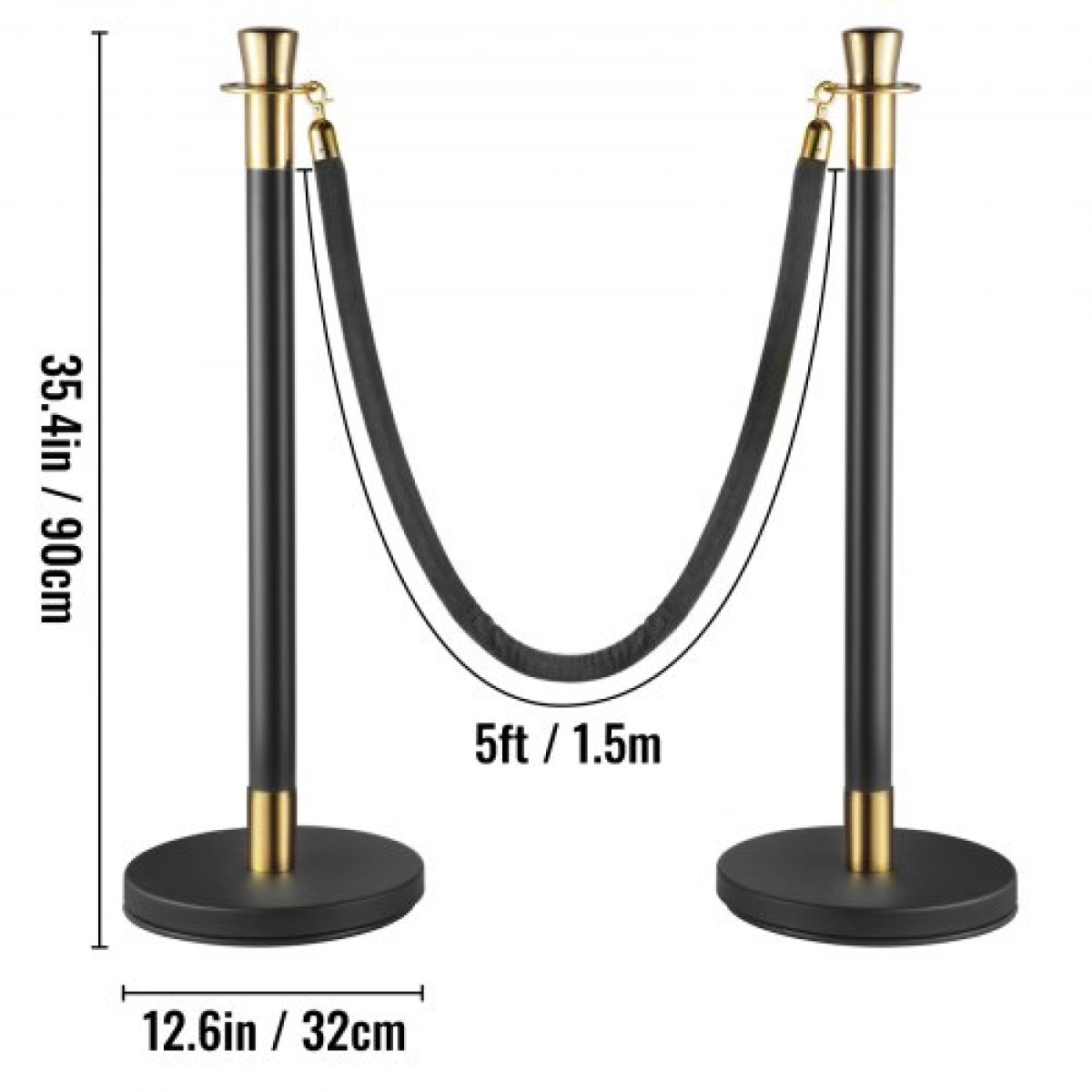 VEVOR Crowd Control Stanchion, Σετ 6 τεμαχίων Stanchion Set, Stanchion Set with 5 ft/1,5 m Black Velvet Rope, Black Crowd Control Barrier με στιβαρό σκυρόδεμα και μεταλλική βάση – Συναρμολόγηση Easy Connect