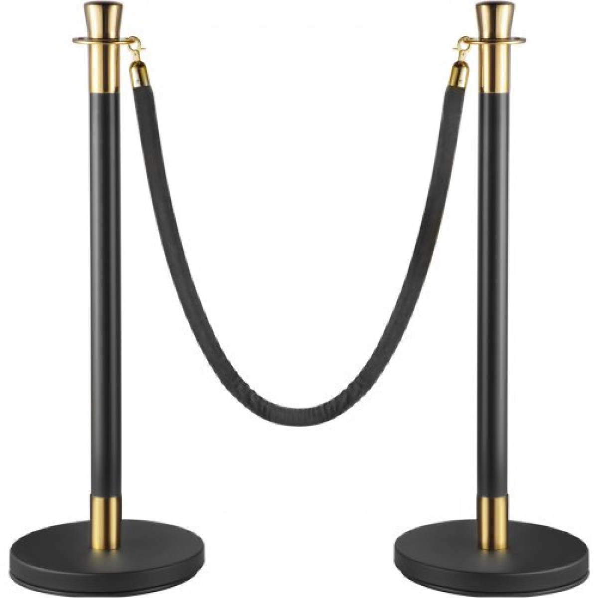 VEVOR Crowd Control Stanchion, Σετ 6 τεμαχίων Stanchion Set, Stanchion Set with 5 ft/1,5 m Black Velvet Rope, Black Crowd Control Barrier με στιβαρό σκυρόδεμα και μεταλλική βάση – Συναρμολόγηση Easy Connect