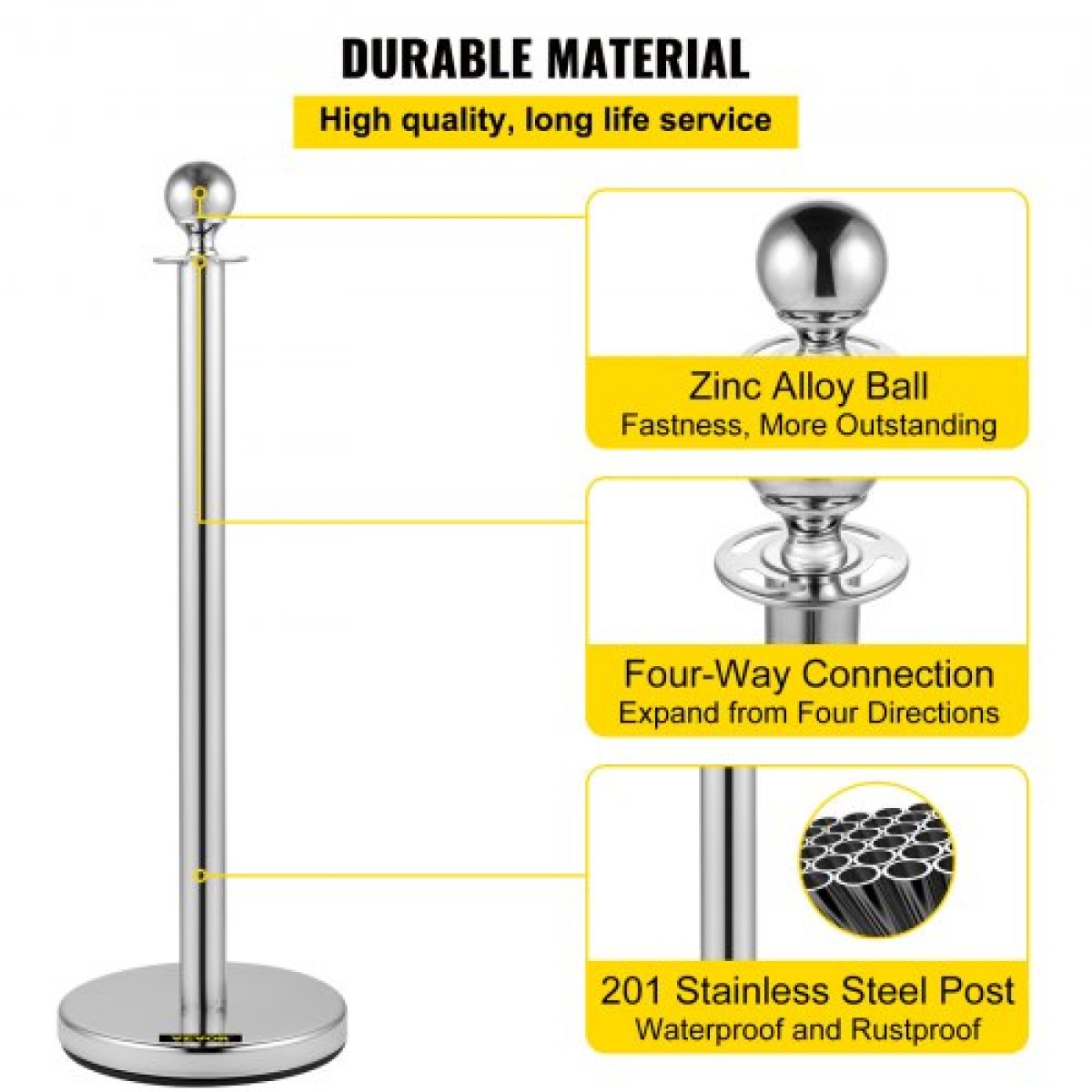 VEVOR Crowd Control Stanchion, Σετ 8 τεμαχίων Stanchion Set, Stanchion Set with 5 ft/1,5 m Red Velvet Rope, Silver Crowd Control Barrier με στιβαρό σκυρόδεμα και μεταλλική βάση – Συναρμολόγηση Easy Connect