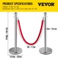 VEVOR Crowd Control Stanchion, Σετ 8 τεμαχίων Stanchion Set, Stanchion Set with 5 ft/1,5 m Red Velvet Rope, Silver Crowd Control Barrier με στιβαρό σκυρόδεμα και μεταλλική βάση – Συναρμολόγηση Easy Connect