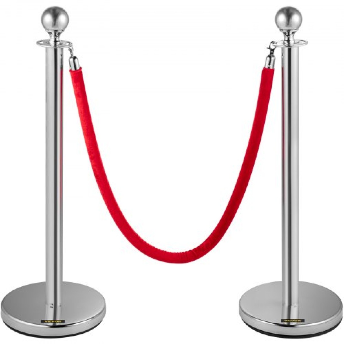 VEVOR Crowd Control Stanchion, Σετ 8 τεμαχίων Stanchion Set, Stanchion Set with 5 ft/1,5 m Red Velvet Rope, Silver Crowd Control Barrier με στιβαρό σκυρόδεμα και μεταλλική βάση – Συναρμολόγηση Easy Connect
