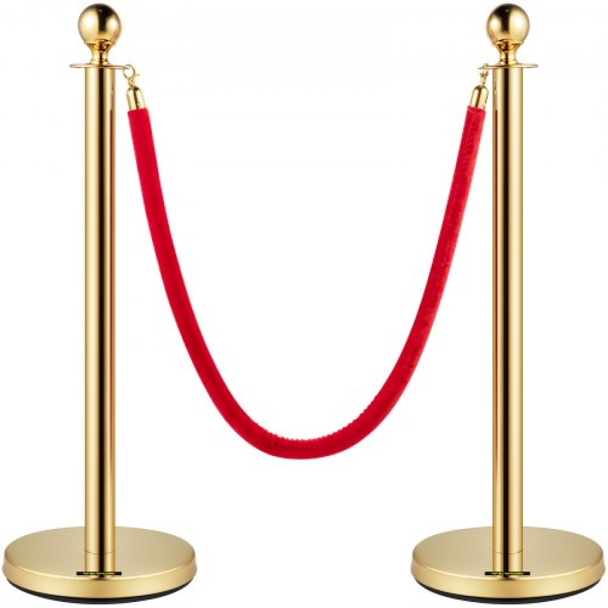 VEVOR Crowd Control Stanchion, Σετ 8 τεμαχίων Stanchion Set, Stanchion Set with 5 ft/1,5 m Red Velvet Rope, Gold Crowd Control Barrier με στιβαρό σκυρόδεμα και μεταλλική βάση – Συναρμολόγηση Easy Connect