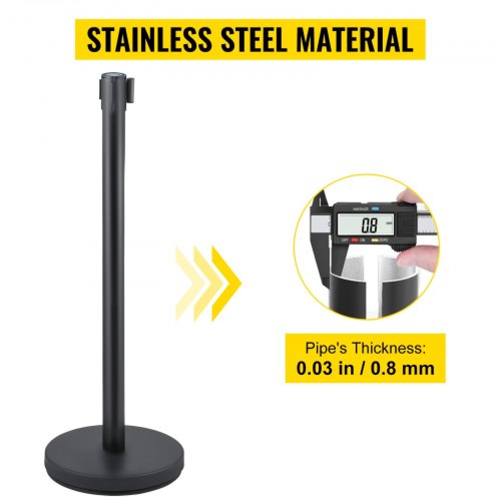 VEVOR Crowd Control Stanchion, Σετ 6 τεμαχίων Stanchion Set, Stanchion Set με 6,6 ft/2 m Κόκκινη ανασυρόμενη ζώνη, Μαύρο φράγμα ελέγχου πλήθους με λαστιχένια βάση – Easy Connect Assembly για έλεγχο του πλήθους