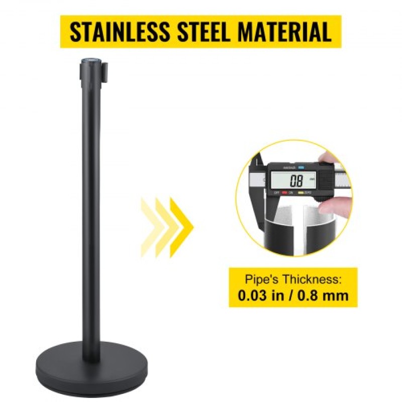 VEVOR Crowd Control Stanchion, Σετ 6 τεμαχίων Stanchion Set, Stanchion Set με 6,6 ft/2 m Κόκκινη ανασυρόμενη ζώνη, Μαύρο φράγμα ελέγχου πλήθους με λαστιχένια βάση – Easy Connect Assembly για έλεγχο του πλήθους