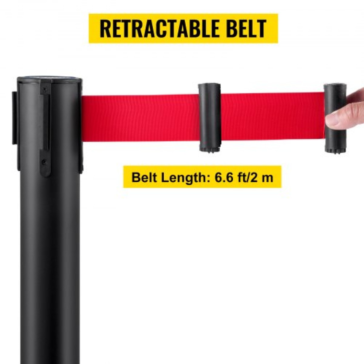 VEVOR Crowd Control Stanchion, Σετ 6 τεμαχίων Stanchion Set, Stanchion Set με 6,6 ft/2 m Κόκκινη ανασυρόμενη ζώνη, Μαύρο φράγμα ελέγχου πλήθους με λαστιχένια βάση – Easy Connect Assembly για έλεγχο του πλήθους