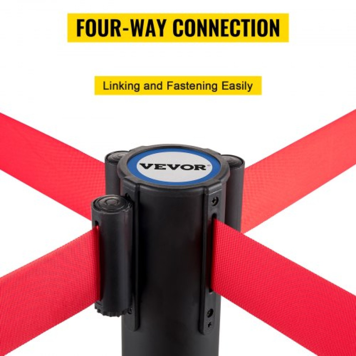 VEVOR Crowd Control Stanchion, Σετ 6 τεμαχίων Stanchion Set, Stanchion Set με 6,6 ft/2 m Κόκκινη ανασυρόμενη ζώνη, Μαύρο φράγμα ελέγχου πλήθους με λαστιχένια βάση – Easy Connect Assembly για έλεγχο του πλήθους