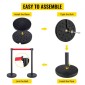 VEVOR Crowd Control Stanchion, Σετ 6 τεμαχίων Stanchion Set, Stanchion Set με 6,6 ft/2 m Κόκκινη ανασυρόμενη ζώνη, Μαύρο φράγμα ελέγχου πλήθους με λαστιχένια βάση – Easy Connect Assembly για έλεγχο του πλήθους