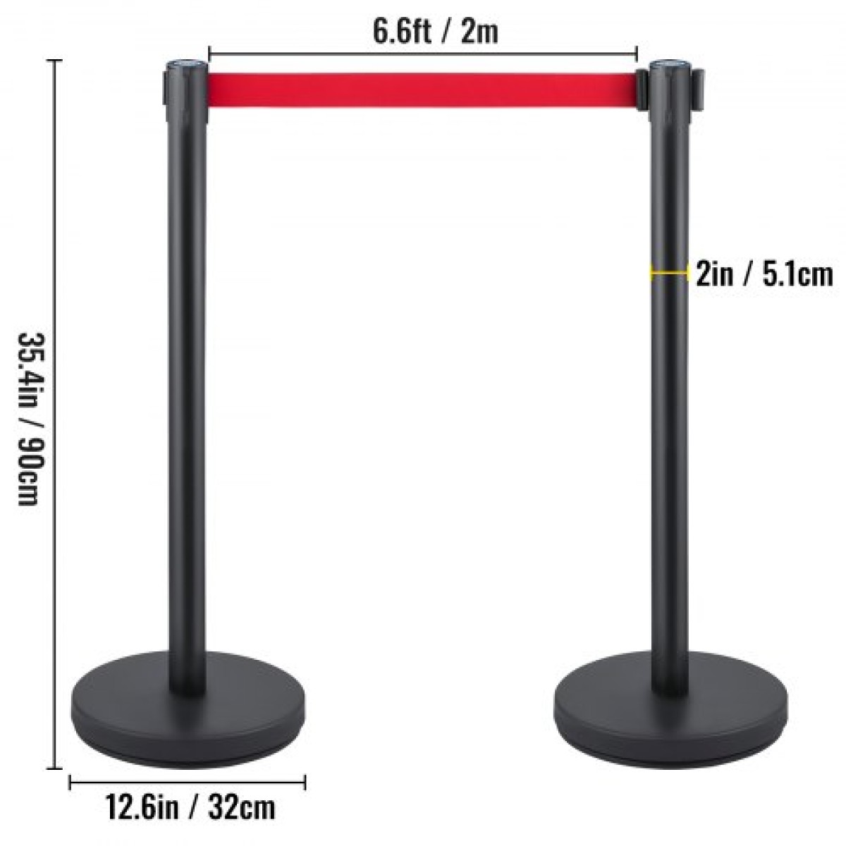 VEVOR Crowd Control Stanchion, Σετ 6 τεμαχίων Stanchion Set, Stanchion Set με 6,6 ft/2 m Κόκκινη ανασυρόμενη ζώνη, Μαύρο φράγμα ελέγχου πλήθους με λαστιχένια βάση – Easy Connect Assembly για έλεγχο του πλήθους