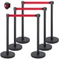 VEVOR Crowd Control Stanchion, Σετ 6 τεμαχίων Stanchion Set, Stanchion Set με 6,6 ft/2 m Κόκκινη ανασυρόμενη ζώνη, Μαύρο φράγμα ελέγχου πλήθους με λαστιχένια βάση – Easy Connect Assembly για έλεγχο του πλήθους