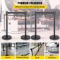 VEVOR Crowd Control Stanchion, Σετ 4 τεμαχίων Stanchion Set, Stanchion Set με 6,6 ft/2 m Μαύρη ανασυρόμενη ζώνη, Black Crowd Control Barrier με σκυρόδεμα και μεταλλική βάση - Συναρμολόγηση Easy Connect