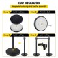 VEVOR Crowd Control Stanchion, Σετ 4 τεμαχίων Stanchion Set, Stanchion Set με 6,6 ft/2 m Μαύρη ανασυρόμενη ζώνη, Black Crowd Control Barrier με σκυρόδεμα και μεταλλική βάση - Συναρμολόγηση Easy Connect