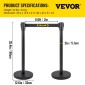 VEVOR Crowd Control Stanchion, Σετ 4 τεμαχίων Stanchion Set, Stanchion Set με 6,6 ft/2 m Μαύρη ανασυρόμενη ζώνη, Black Crowd Control Barrier με σκυρόδεμα και μεταλλική βάση - Συναρμολόγηση Easy Connect