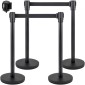 VEVOR Crowd Control Stanchion, Σετ 4 τεμαχίων Stanchion Set, Stanchion Set με 6,6 ft/2 m Μαύρη ανασυρόμενη ζώνη, Black Crowd Control Barrier με σκυρόδεμα και μεταλλική βάση - Συναρμολόγηση Easy Connect