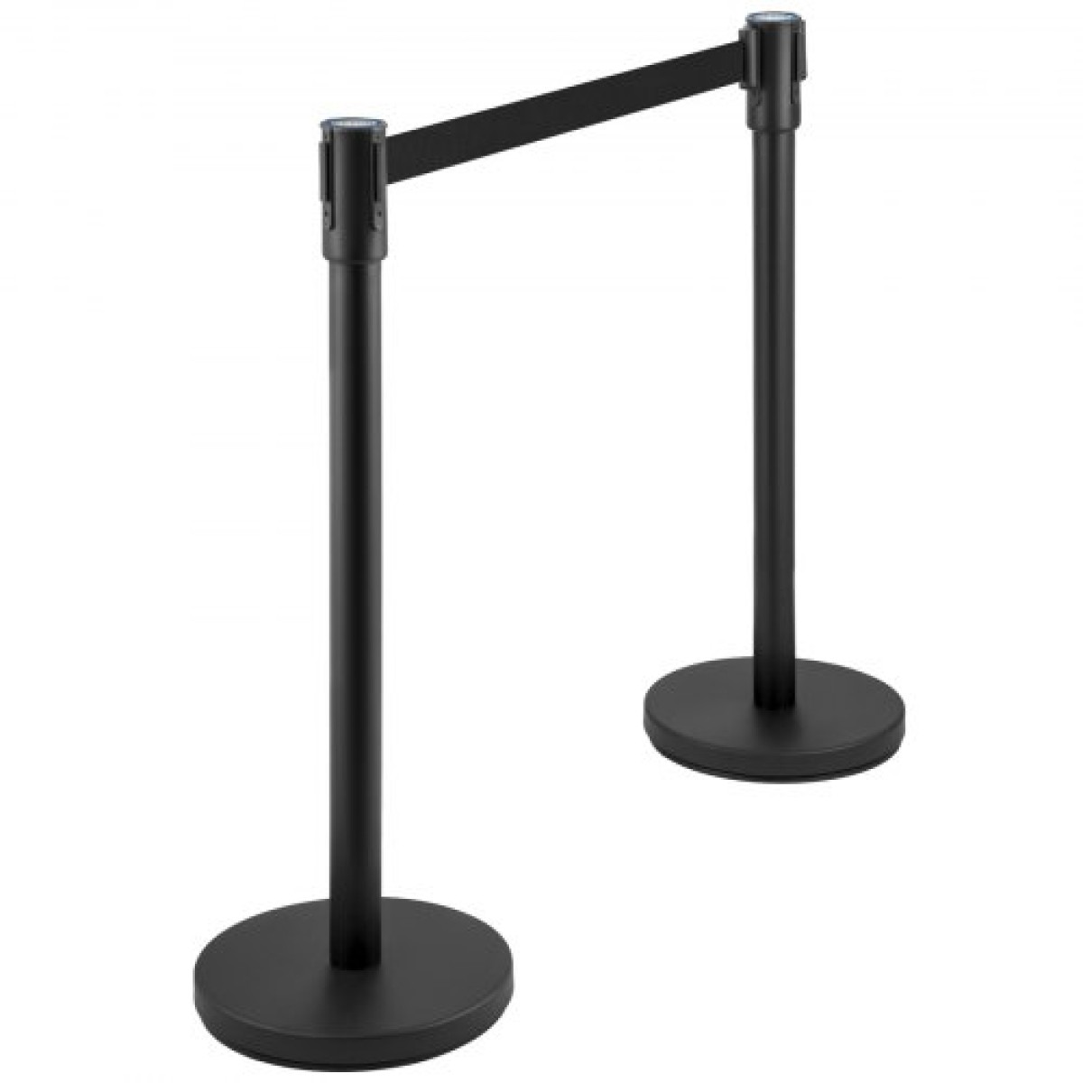 VEVOR Crowd Control Stanchion, Σετ 4 τεμαχίων Stanchion Set, Stanchion Set με 6,6 ft/2 m Μαύρη ανασυρόμενη ζώνη, Black Crowd Control Barrier με σκυρόδεμα και μεταλλική βάση - Συναρμολόγηση Easy Connect