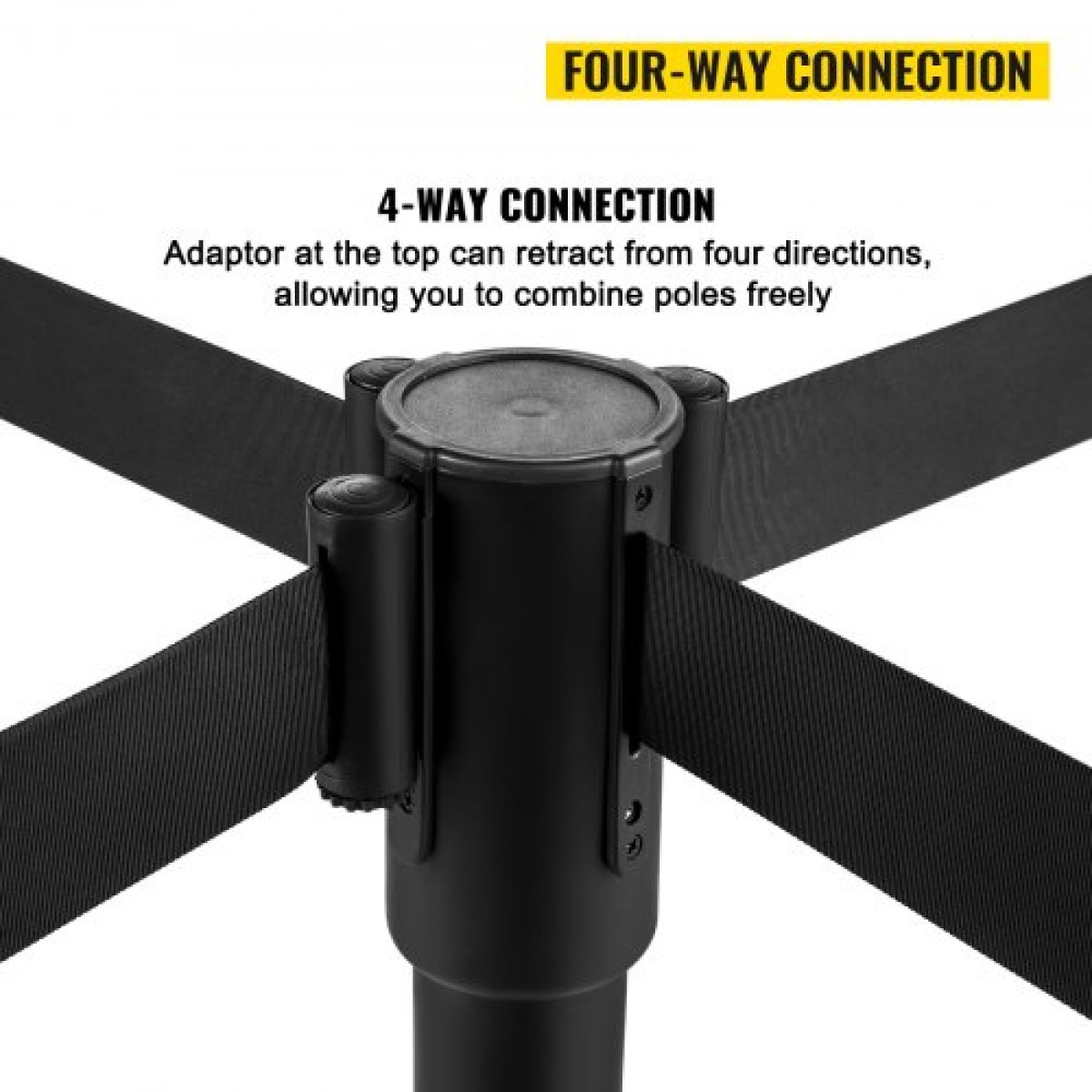 VEVOR Crowd Control Stanchion, Σετ 8 τεμαχίων Stanchion Set, Stanchion Set με 6,6 ft/2 m Μαύρη ανασυρόμενη ζώνη, Black Crowd Control Barrier με σκυρόδεμα και μεταλλική βάση – Συναρμολόγηση Easy Connect