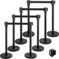 VEVOR Crowd Control Stanchion, Σετ 8 τεμαχίων Stanchion Set, Stanchion Set με 6,6 ft/2 m Μαύρη ανασυρόμενη ζώνη, Black Crowd Control Barrier με σκυρόδεμα και μεταλλική βάση – Συναρμολόγηση Easy Connect