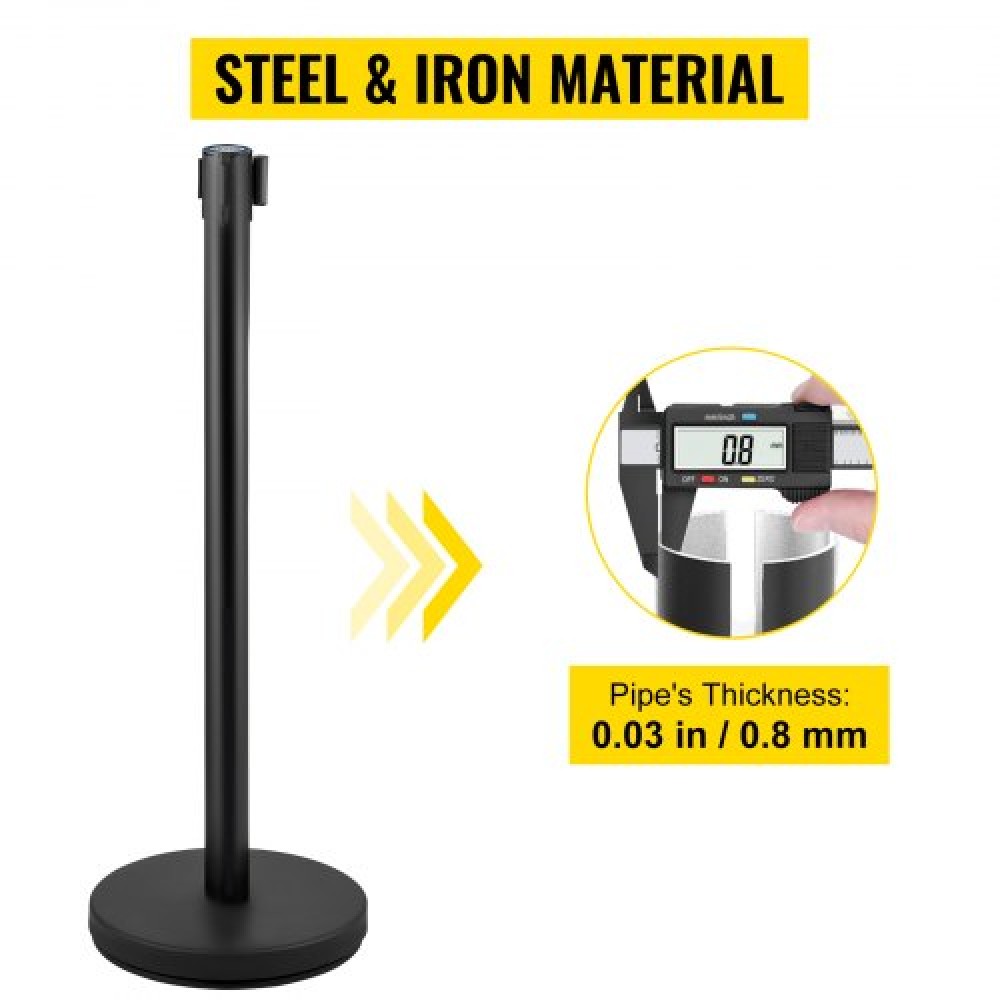VEVOR Crowd Control Stanchion, Σετ 4 τεμαχίων Stanchion Set, Stanchion Set με 6,6 ft/2 m Μαύρη ανασυρόμενη ζώνη, Black Crowd Control Barrier με σκυρόδεμα και μεταλλική βάση – Συναρμολόγηση Easy Connect