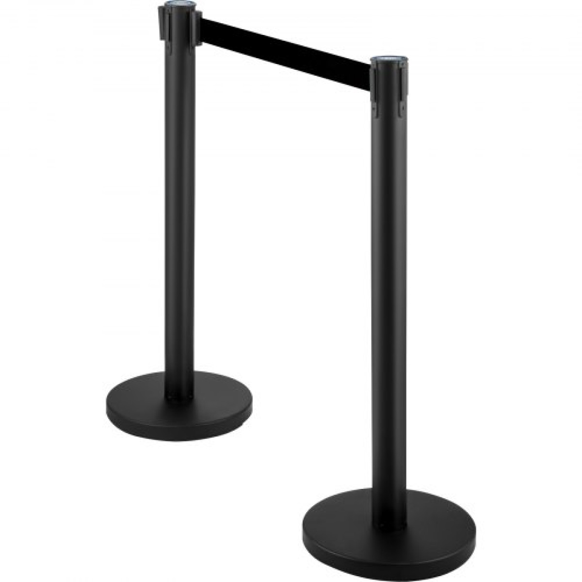 VEVOR Crowd Control Stanchion, Σετ 4 τεμαχίων Stanchion Set, Stanchion Set με 6,6 ft/2 m Μαύρη ανασυρόμενη ζώνη, Black Crowd Control Barrier με σκυρόδεμα και μεταλλική βάση – Συναρμολόγηση Easy Connect