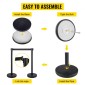 VEVOR Crowd Control Stanchion, Σετ 4 τεμαχίων Stanchion Set, Stanchion Set με 6,6 ft/2 m Μαύρη ανασυρόμενη ζώνη, Black Crowd Control Barrier με σκυρόδεμα και μεταλλική βάση – Συναρμολόγηση Easy Connect