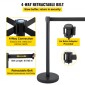 VEVOR Crowd Control Stanchion, Σετ 6 τεμαχίων Stanchion Set, Stanchion Set με 6,6 ft/2 m Μαύρη ανασυρόμενη ζώνη, Black Crowd Control Barrier με σκυρόδεμα και μεταλλική βάση – Συναρμολόγηση Easy Connect