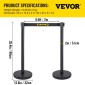 VEVOR Crowd Control Stanchion, Σετ 6 τεμαχίων Stanchion Set, Stanchion Set με 6,6 ft/2 m Μαύρη ανασυρόμενη ζώνη, Black Crowd Control Barrier με σκυρόδεμα και μεταλλική βάση – Συναρμολόγηση Easy Connect