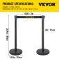 Βάση VEVOR Crowd Control Stanchion, σετ Stanchion 8 τεμαχίων, με μαύρη ανασυρόμενη ζώνη 6,6 ft/2 m, Μαύρο φράγμα ελέγχου πλήθους με σκυρόδεμα και μεταλλική βάση, συναρμολόγηση Easy Connect