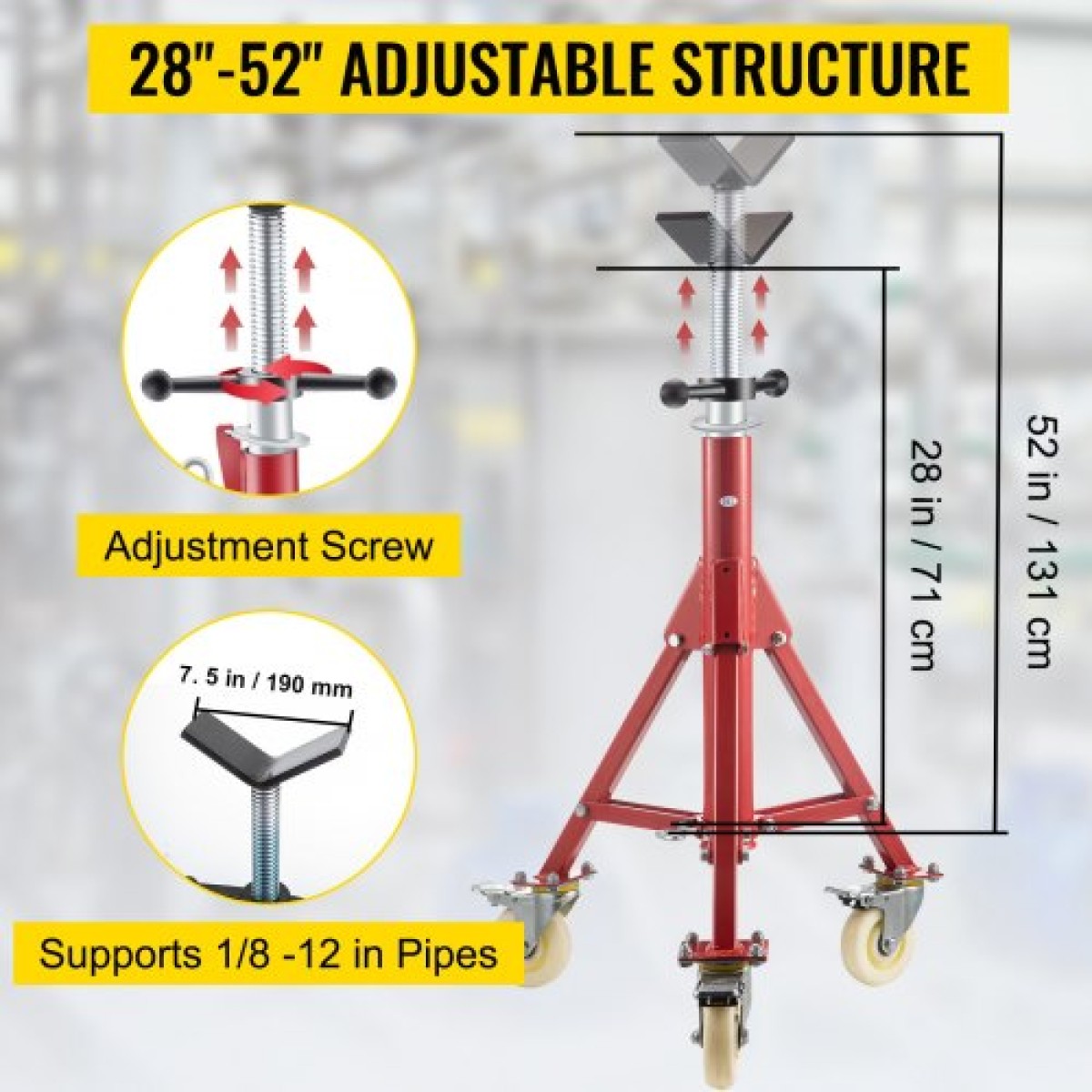 VEVOR Pipe Stand, Pipe Stand, V Head Pipe Stand Ρυθμιζόμενο ύψος 71,12-132,08 cm, Pipe Stand με τροχούς, Πτυσσόμενες φορητές βάσεις σωλήνων 0,3175 έως 30,48 cm Στήριγμα σωλήνων, Steel Pipe Stand
