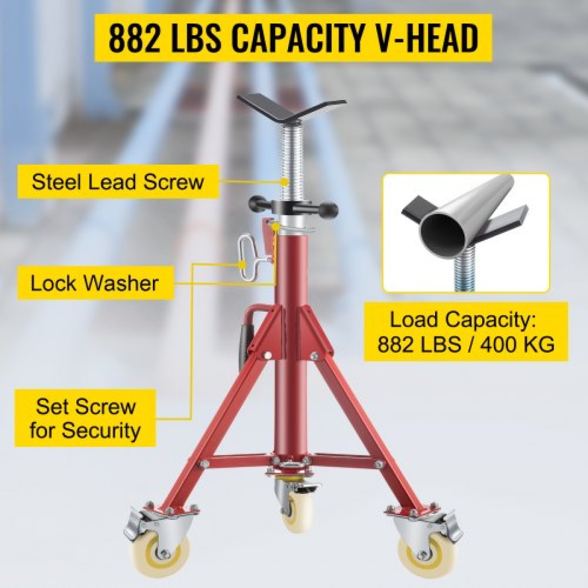 VEVOR Pipe Stand, Pipe Stand, V Head Pipe Stand Ρυθμιζόμενο ύψος 71,12-132,08 cm, Pipe Stand με τροχούς, Πτυσσόμενες φορητές βάσεις σωλήνων 0,3175 έως 30,48 cm Στήριγμα σωλήνων, Steel Pipe Stand
