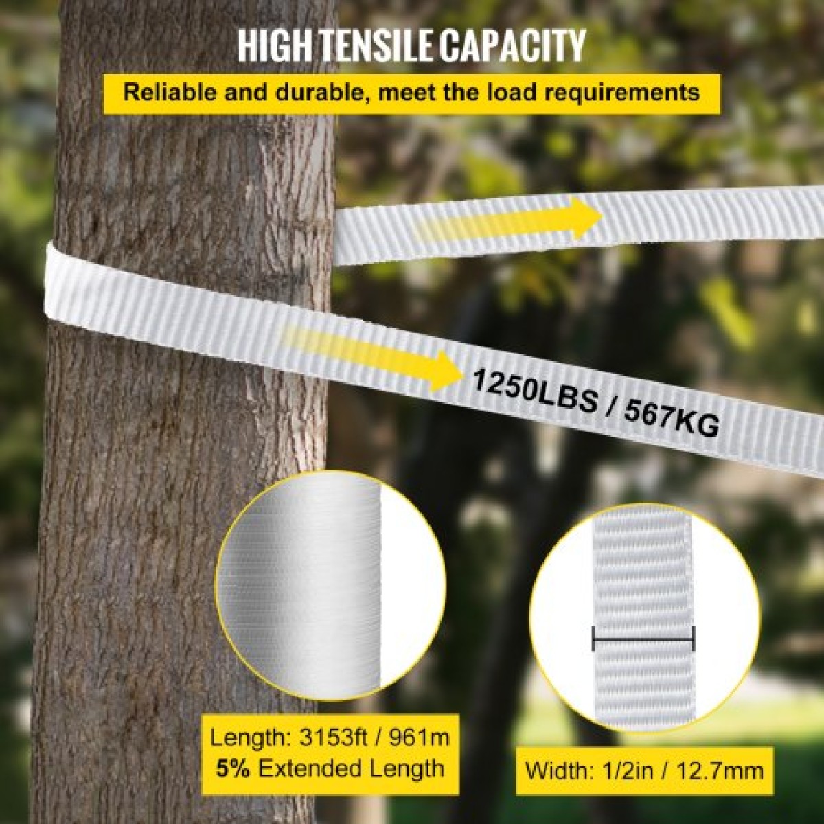 VEVOR 1250Lbs Πολυεστερική ταινία έλξης, 3153' x 1/2" Επίπεδη ταινία για μεταβλητές λειτουργίες εργασίας αγωγών καλωδίων και συρμάτων, επίπεδο σχοινί για τράβηγμα/φόρτωση/συσκευασία σε κάθε καιρό CONDITON