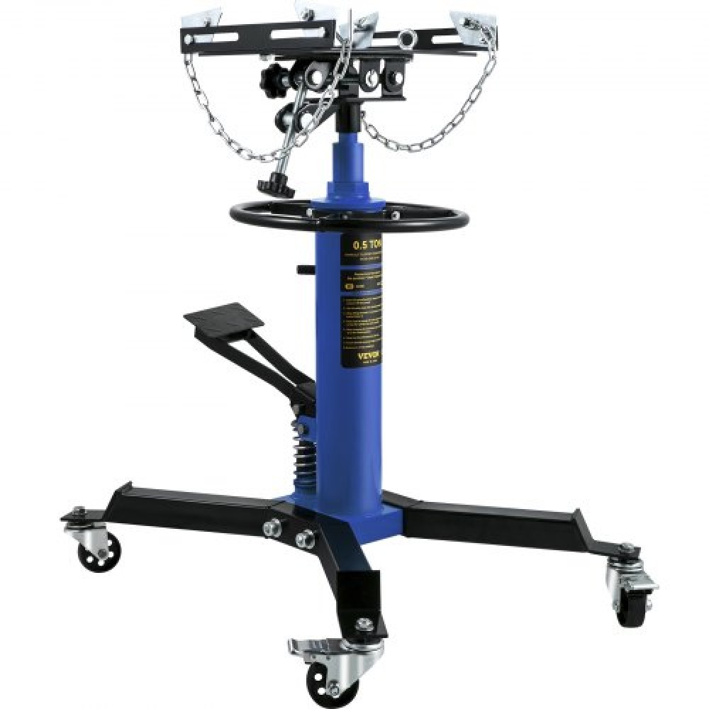 VEVOR Transmission Jack,0.5 Ton/1100 lbs Capacity Hydraulic Telescopic Transmission Jack, 2-Stage Floor Jack Stand with Foot Pedal, 360° Swivel Wheel, Garage/ Shop Lift Hoist, Blue