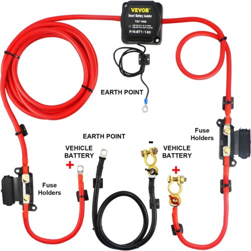 VEVOR Split Charge Relay Kit, 2mtr 12V, Automatic Dual Battery Isolator Kit with 140AMP Voltage Sense Relay VSR, Συμβατό με RV Marine Vehicle Truck Caravan Camper Yacht ATV UTV Boats Workshop