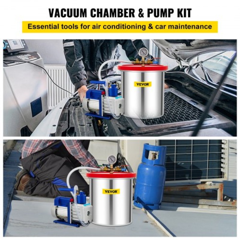 VEVOR Vacuum Chamber with Pump Vacuum Chamber Kit 5 Gal/18,9 L 5CFM 1/3HP Single Stage